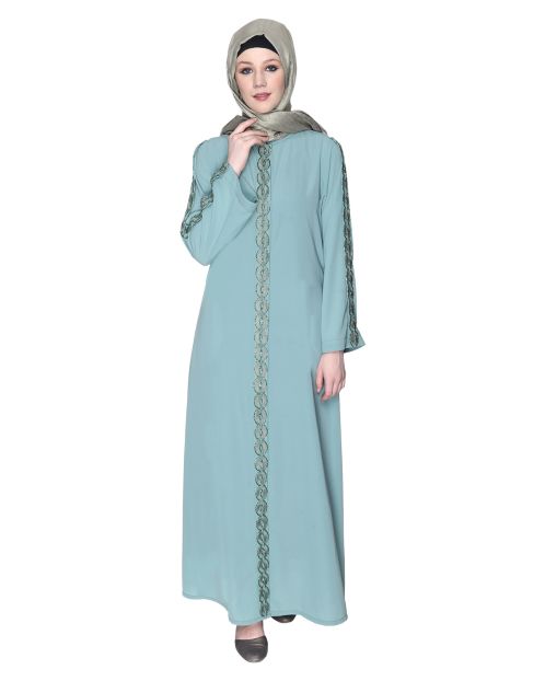 Sage Green Glittering Loops Abaya