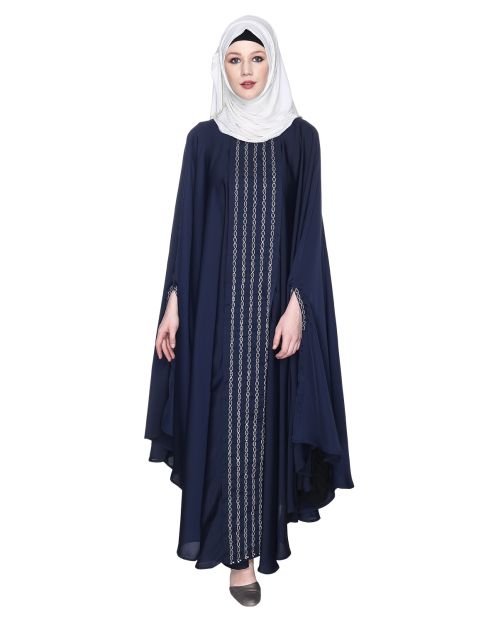 Festive Glittering Embroidered Kaftan In Blue