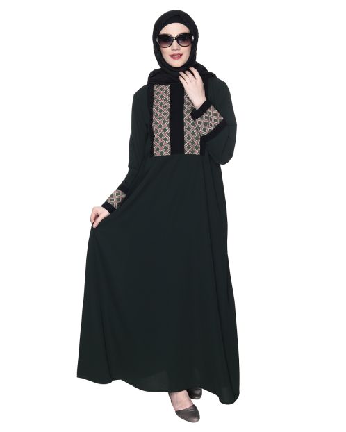 Magnificent Olive Green Abaya With Gleaming Yolk And Sleeves