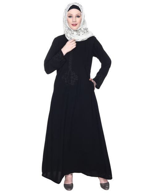 Persian Embroidered Black Abaya With Black Embroidery