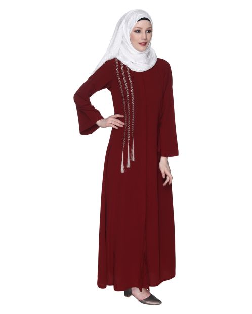Elegant Maroon Embroidered Abaya