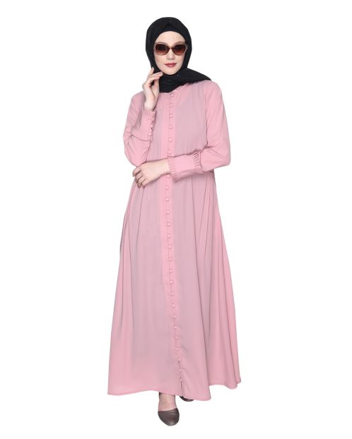 Refined Pink Button Down Abaya With Frill Cuffs