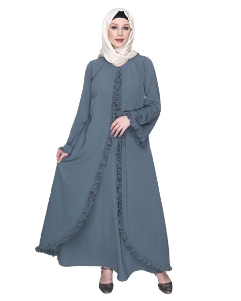 Dapper Grey Jacket Syle Frill Abaya