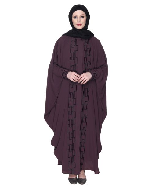 Purple And Black Dimensional Design Embroidered Kaftan