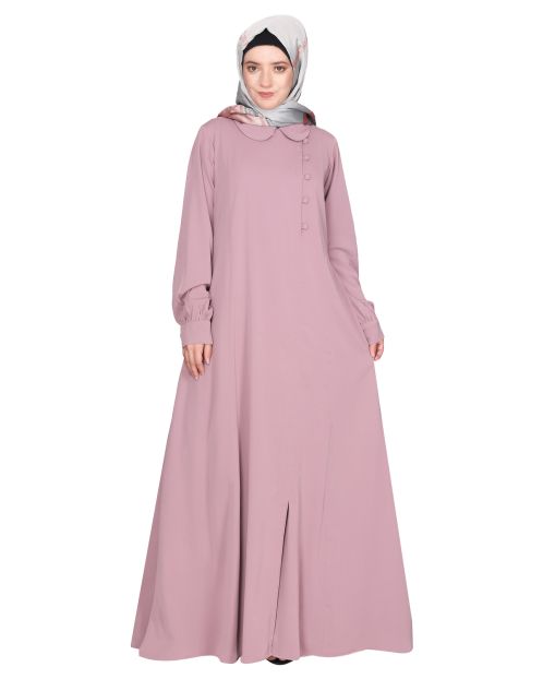 Unpretentious light purple simple Abaya with fancy shirt collars