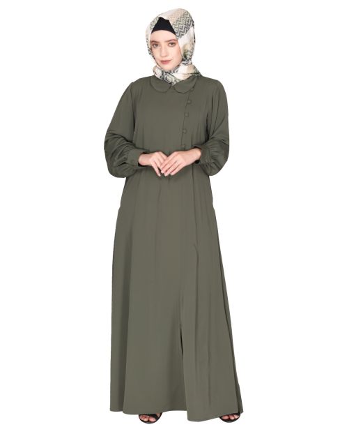 Unpretentious dead mint simple Abaya with fancy shirt collars