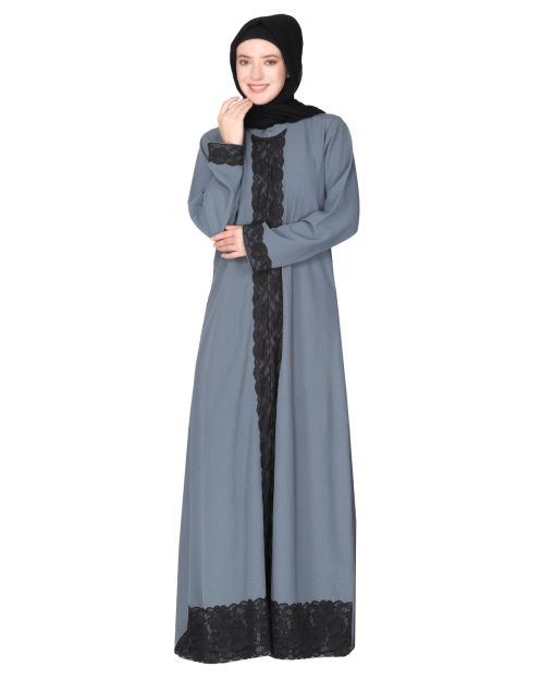 Straightlaced formal grey front open Abaya