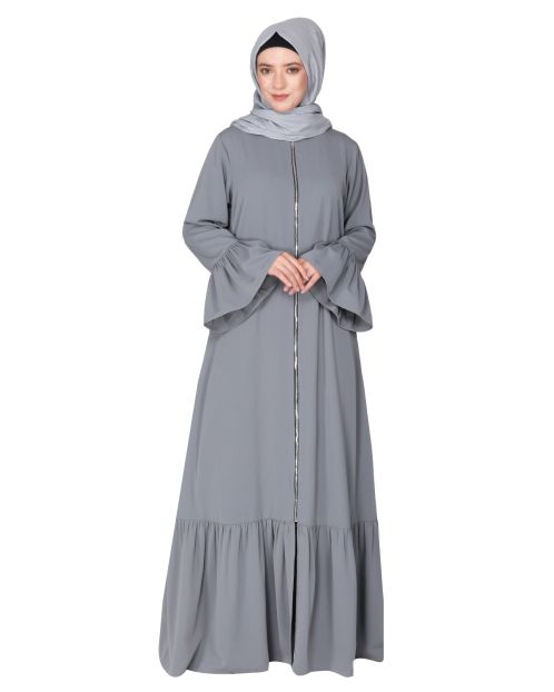 Progressive newage light grey front open Abaya