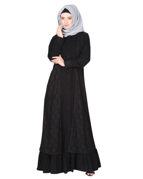 Occasion wear black abaya with a gorgeous extra Panel of floral Lace