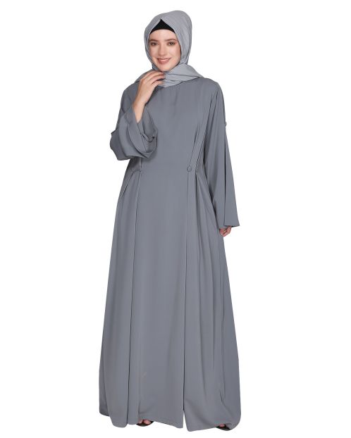 Dignified Buttons and Pintuck light grey abaya