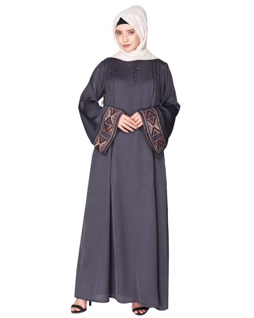 A pretty smooth flowing Bohemian Bell Sleeves grey abaya